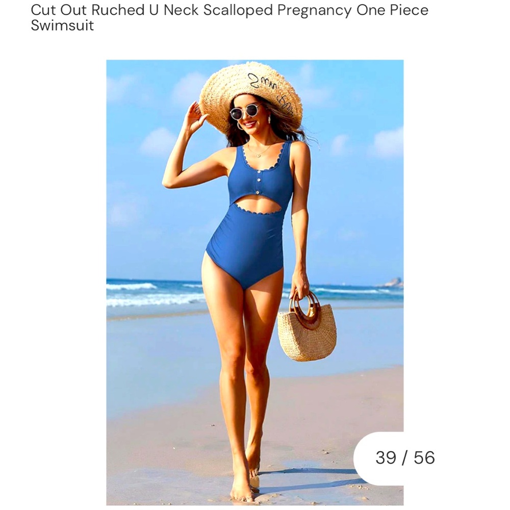 Charmo Cut Out Ruched U Neck Scalloped Pregnancy One Piece Swimsuit NWT